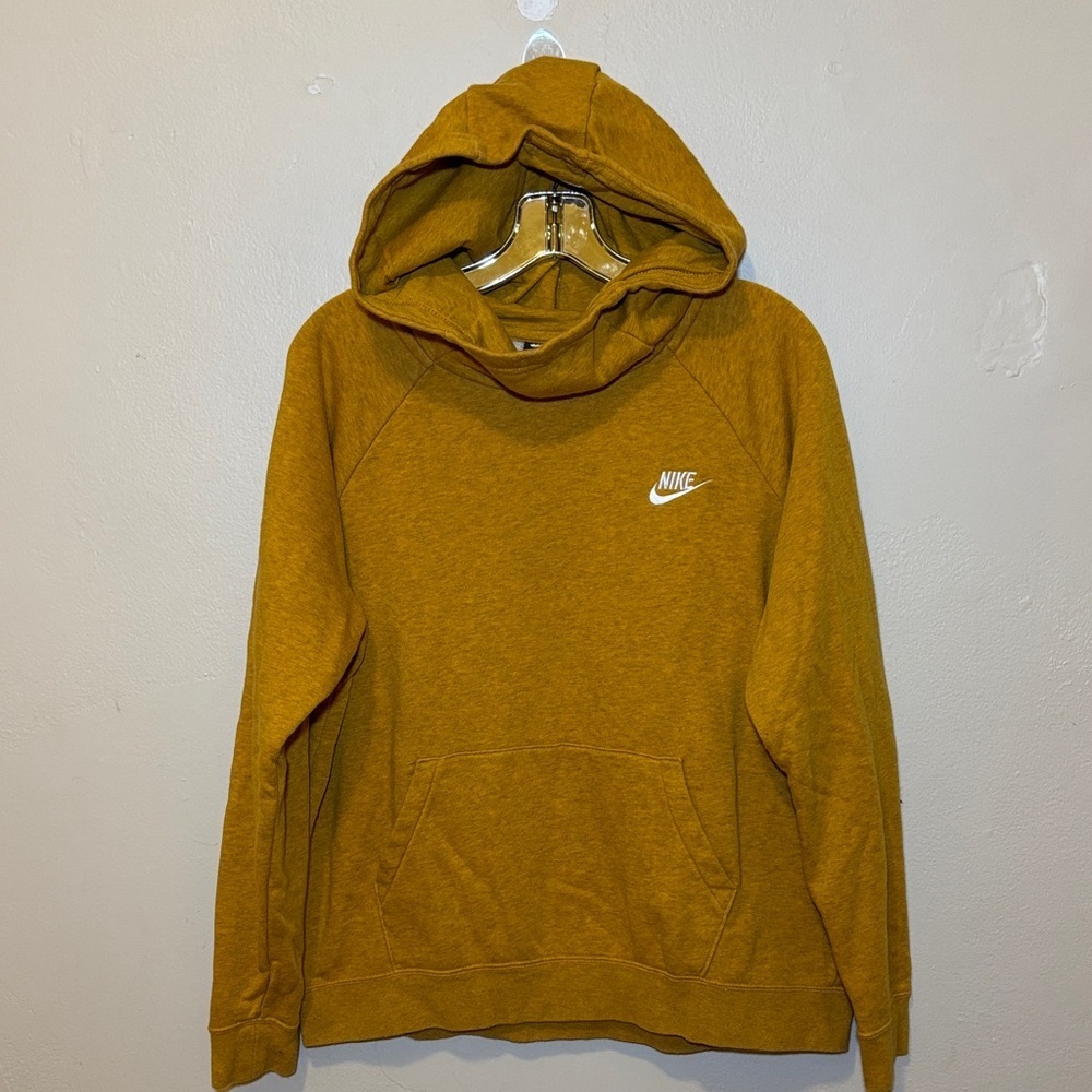 Nike Men's Mustard Yellow Crewneck Hoodie with White Logo